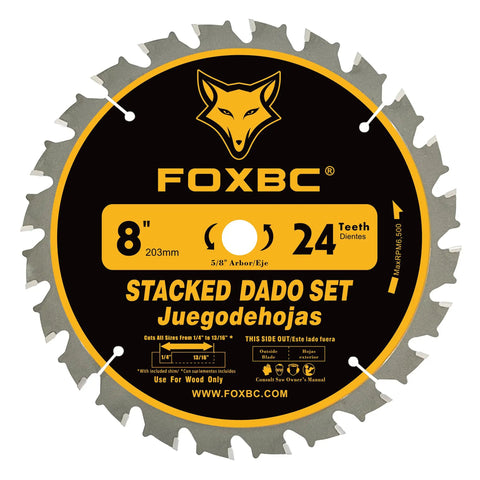 Pro Grade 8 Inch Carbide Stacking Dado Blade Set For SawStop Jet DeWalt Bosch Saws 14 Piece Kit with two outer blades