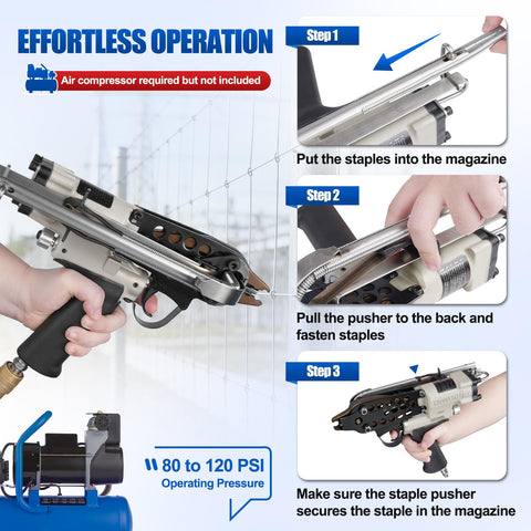 Step-by-step guide using 16 Gauge Pneumatic Hog Ring Gun For Cages, Wire Mesh, Traps And Upholstery With One Half Inch Ring Closure