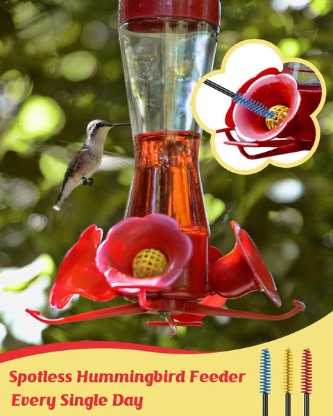 Hummingbird Feeder Cleaning Brushes Kit 18 Pieces Tiny Nylon Brushes For Reaching Narrow Nectar Ports And Small Feeder Parts In A 3 Color Mix For Quick Deep Clean And Easy No Sweat Maintenance, red hummingbird feeder