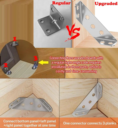 Rock Solid Stainless Steel Corner Brackets For Wood, 20 Piece Set Of Heavy Duty Universal L Brackets comparison image.