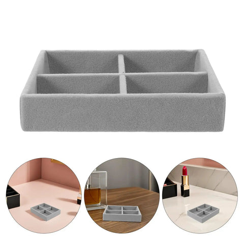 Slick Mini Velvet Jewelry Organizer Tray With Four Separate Dividers For Bracelets And Watches No Hassle Drawer Insert travel friendly view.
