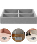 Ultra Plush Velvet Jewelry Organizer Tray With Four Secure Compartments To Keep Rings And Earrings Locked In Place minimalistic gray flat tray.