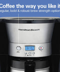 Front view of Programmable Coffee Maker With 10 Cup Thermal Carafe, 3 Brew Options, Auto Shutoff And Pause Pour, Stainless Steel Design.
