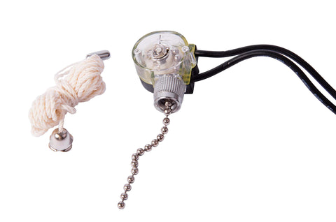 Electrical Pull Chain Switch SPST On Off For Fans And Small Appliances, 6 Amp 125 Volt AC with nickel finish and wire leads
