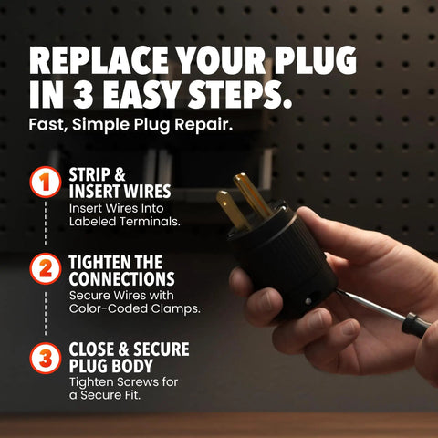 Beefy 15 Amp 125 Volt NEMA 5-15P Replacement Plug End for 3 Prong Cords Straight Blade Commercial Grade 2 Pole 3 Wire Black 10 Pack Easy Install Today
