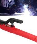 Heavy Hitter Welding Electrode Clamp, 1000A Copper Jaw Stinger, red design with scald resistant grip, used in welding.