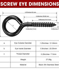 Diagram of Heavy Duty Black Screw Eyes Set Of 8 3.2 Inch Self Tapping Eye Hooks For Wood And Cable Management with dimensions.