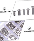 Shop Grade 304 Stainless Steel Solid Rivets Kit Includes 160 Tough Round Head Fasteners With Knurled Shanks For Heavy Duty DIY Creations.