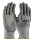 G-Tek PolyKor Seamless Knit Glove With Coated Smooth Grip, Polyurethane Coating, Gray, XL, front and back view, pack of 12