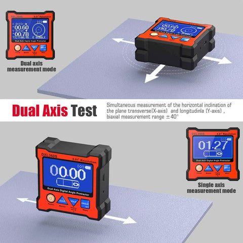 Dual Axis Digital Protractor With Five Face Magnetic Base 0.01 Degree Resolution Digital Level Inclinometer Gyro Gravity 2 In 1 Built For DIYers And Pros To Nail Angles In Corners Pipes And Flats during dual axis test