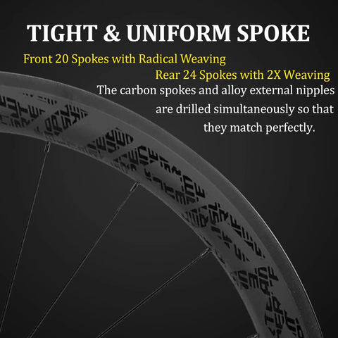 Classic Pro Carbon Wheelset With Deep 38, 50, 60, 88mm Depth For Rim Brake Road Bikes showing spoke weaving detail