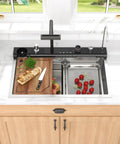Slick Smart Waterfall 30 Inch Drop In Kitchen Sink With Single Bowl, 16 Gauge 304 Stainless Steel Workstation, mechanical control.