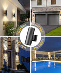 Modern Outdoor Wall Lights Up and Down Cylinder Sconce Matte Black Pack of 2 illuminating porches and garages at night