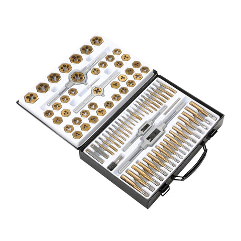 86 Piece Master Tap And Die Kit With Titanium Coating For SAE Sizes Four To Five Eighths And Metric M3 To M Sixteen All In One Threading Set