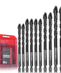 Front view of ZKH 10-piece masonry drill bit set with cemented carbide bits in a red case; sizes 3/16–1/2 in.