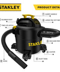 Wet Dry Vacuum With 10 Gallon Tank, 4 HP Motor, 16 Ft Cleaning Reach, Workhorse Shop Vacuum For Home Garage And Laundry Rooms With Attachments, Strong Suction And Quick Blower Port with labeled parts like vacuum port and caster.