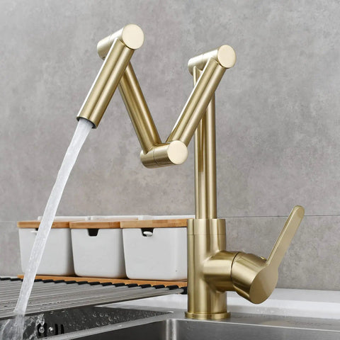 Brushed Gold Pot Filler Faucet 360 Degree Swivel Brass Folding Deck Mount Kitchen Sink Tap For Hot And Cold Water