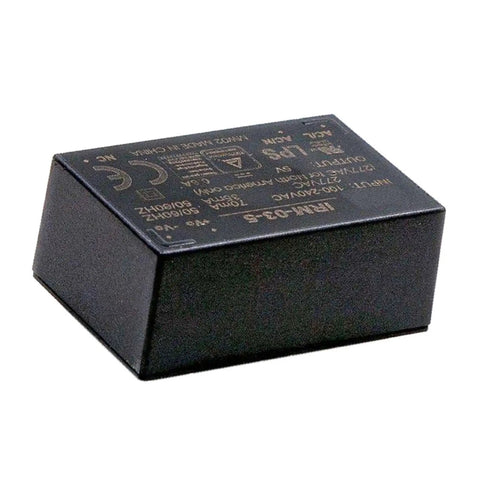 Compact 3W AC-DC Switching Power Supply Module With 5V At 0.6A Output Using Wide 85-305VAC Input for industrial electronics.