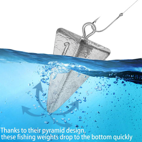 Pyramid Sinkers Fishing Weights Kit for Saltwater Surf Fishing Lead Sinkers Set in 1oz 2oz 3oz 4oz Quick Submersion