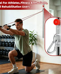 Adjustable Steel Resistance Band Wall Mount System With 40 Inch Vertical Glide and Heavy Duty Wall Anchor Kit For Killer Stability Home Gym Strength Training user performing resistance training.