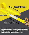 Close-up of a 4 Pack 2 Inch Wide 20 Foot E Track Ratchet Strap showing full length and width with heavy duty ratchet.