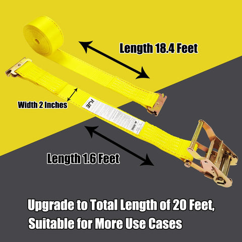 Close-up of a 4 Pack 2 Inch Wide 20 Foot E Track Ratchet Strap showing full length and width with heavy duty ratchet.
