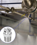 Close-up of 6 Pack Flat Fan Spray Tip 80 Degree 1/4 BSPT Male Pro Grade Stainless Steel Pressure Washer Nozzle in use