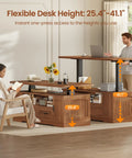 Chic 47 Inch Farmhouse Electric Lift Top Coffee Table With Storage Drawers Shelves Height Adjustable Standing Desk For Living Room Brown showing height adjustment feature.