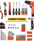 Slick Heavy Duty 152 Piece Tool Set With 12V Cordless Drill And Portable Carry Case, including wrenches, drill, and screwdrivers.