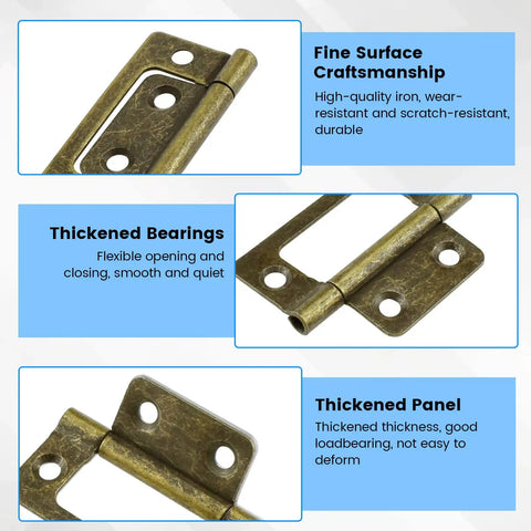 Rock Solid 4 Pack Non Mortise Door Hinges Bronze Finish Heavy Duty Bifold Cabinet Hardware with thickened bearings for smooth operation.