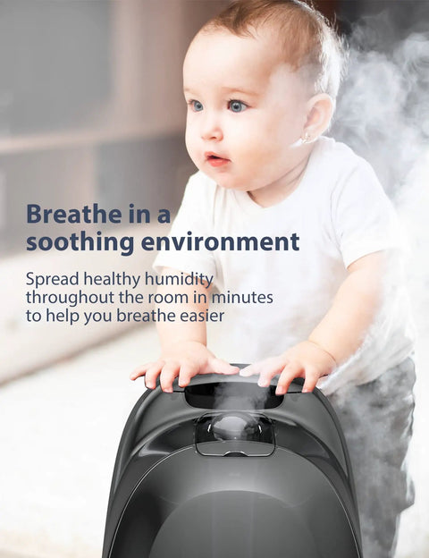 Baby near Smart Humidifier For Large Bedroom 5.6L Whisper Quiet Ultrasonic Cool Mist With Humidity Sensor And Timer.