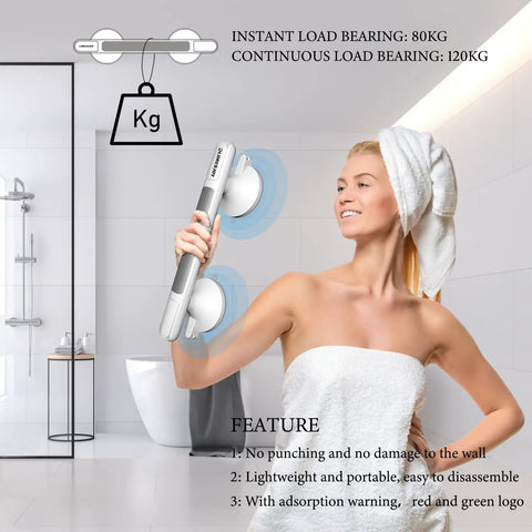 Woman in towel using 12 Inch Shower Handles For Elderly Suction Grab Bars No Drill Waterproof With Indicators For Seniors