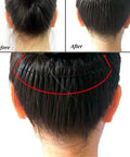 Before and after showing Hella Secure U Shape Hair Styling Clips 6 Piece Black Bobby Pin Set in use for bun styling.