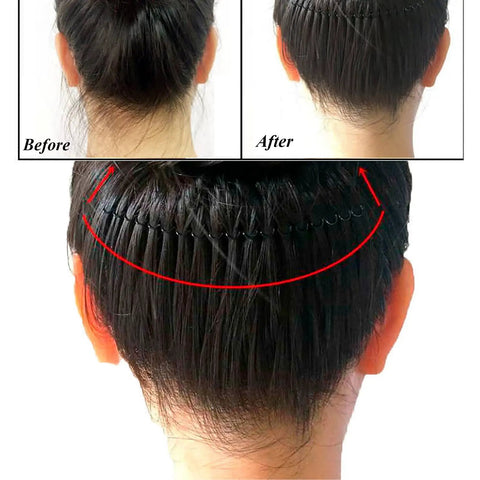 Before and after showing Hella Secure U Shape Hair Styling Clips 6 Piece Black Bobby Pin Set in use for bun styling.
