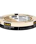 General Purpose Masking Tape Tan 0.70 Inch By 60 Yard Roll for Labeling Painting Bundling, close-up of tape roll with label.