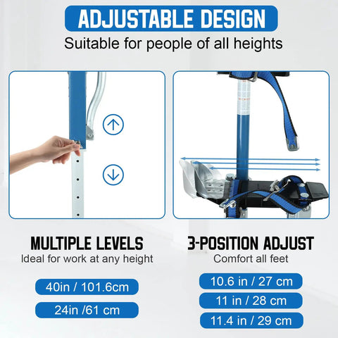 Adjustable 24 To 40 Inch Aluminum Drywall Stilts For Painting, Taping, Or Cleaning - Pro Grade Lightweight Stilts With Rubber Base, Supports Up To 225 Lbs, Blue