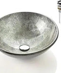 Round Tempered Deco Glass Vessel Bathroom Sink Top Mount Above Countertop Handcrafted Vanity Countertop Sink Bowl With Pop Up Drain