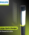 Xperion 6000 UV Pillar Rechargeable LED Work Light with Magnetic Base and Hanger Hook, shown with large optic design