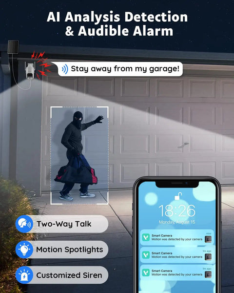 AI Analysis Detection on Solar Powered Outdoor Security Camera Wire-Free No Fuss 2K 360 Degree PTZ With 2.4GHz Wireless