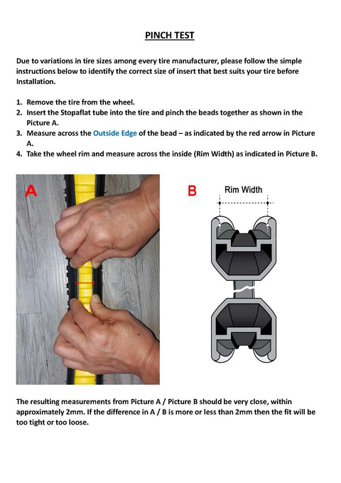 Pinch test for puncture proof thorn resistant no flat bicycle tube 16 by 1.75 inch, diagram showing rim width measurement