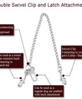 Double swivel clip and latch attachment for Badass Stainless Steel Dog Car Seatbelt No Chew Pet Safety Restraint Cable.