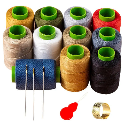 Ten Color Sewing Thread Kit With Heavy Duty Denim Grade Polyester Spools 20s/3 Thick Thread Includes Needles Needle Threader And Thimble 200 Yards Per Roll Perfect All In One For Jeans And Garment Repairs