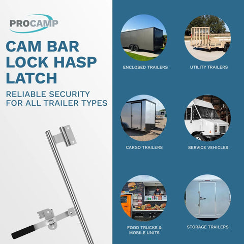 55-Inch Cam Bar Door Lock For Enclosed Trailers And RVs, built tough with heavy-duty zinc-plated steel swing latch for security.