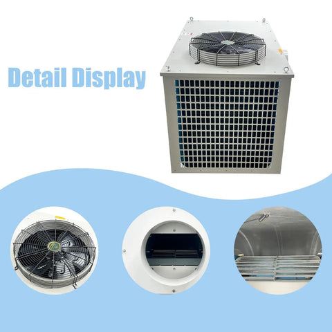 Badass 220V Three Phase Industrial Portable Air Conditioner With Crushingly Cold 51100 BTUH Cooling And Massive 6000W Airflow To Keep Warehouses Shops SweatFree Indoors detail display showing fan and housing design.
