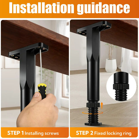 Installation guidance for Ditch The Wobble With These 8 Adjustable Bed Support Legs, showcasing screw installation and locking ring.