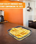 Copper finish air fryer crisping basket with fries, air fryer crisping basket and tray set with nonstick grease catcher for even cooking