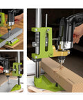 Heavy Duty Drill Press Stand With Clamp Support Tool 360 Rotation And 60mm Stroke For Wood Aluminum Iron adjustable bench mount in action.