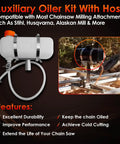 Oiler Kit For Chainsaw Milling Attachments That Slashes Chain Wear, Extends Life, and Keeps Your Milling On The Move, displayed with hose
