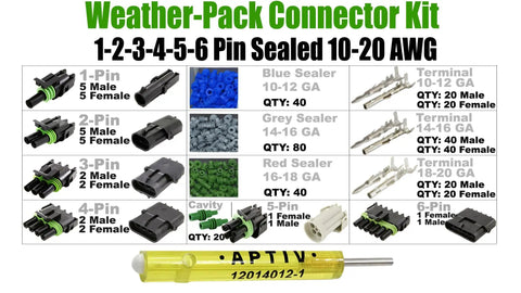 Total Beast 373 Pieces Weather Pack Auto Wiring Connector Kit With Male Female Terminals Fit 10 To 20 AWG Wires 1 To 6 Circuits Includes Removal Tool And Sealer Housing Sweet For Quick Disconnect Splice Jobs On Your Rig Or Boat, chart of 1-6 pin parts