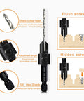 3-pack countersink drill bit set with 1/4 in hex shank; sizes #10/#12/#16; depth-adjust collar, 82-degree chamfer